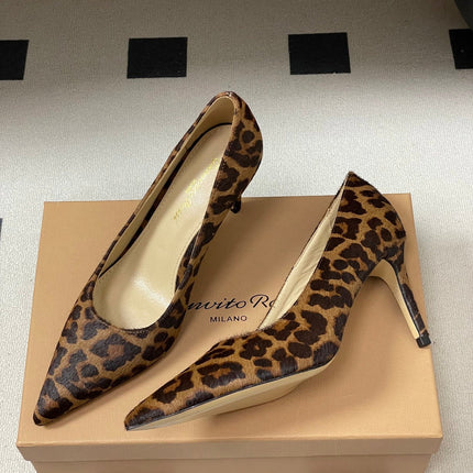GIANVITO ROSSI 26S HIGH HEELS 85 MM IN LEOPARD PRINT PONY HAIR