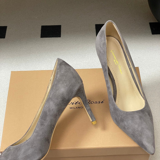 GIANVITO ROSSI 26S HIGH HEELS 85 MM IN DARK GREY SUEDE