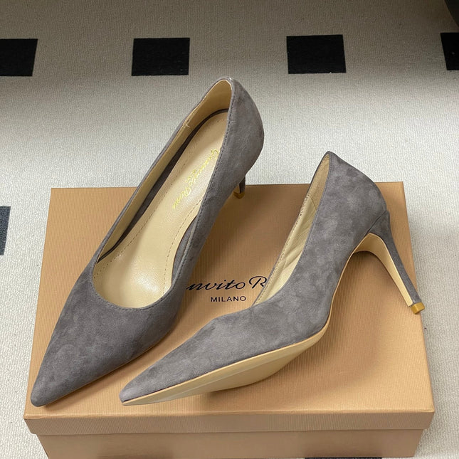 GIANVITO ROSSI 26S HIGH HEELS 85 MM IN DARK GREY SUEDE