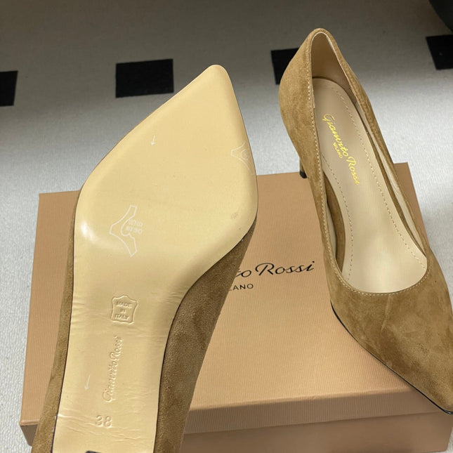 GIANVITO ROSSI 26S HIGH HEELS 85 MM IN LIGHT BROWN SUEDE
