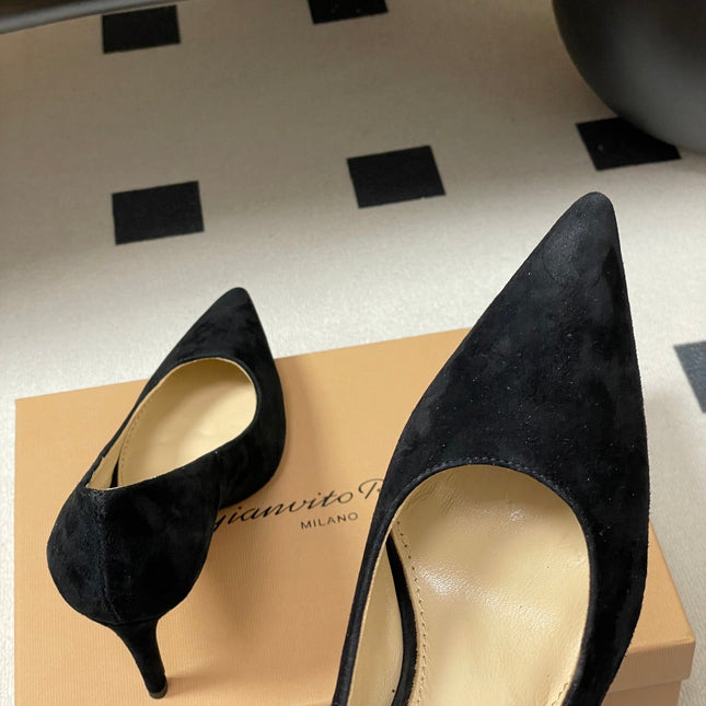 GIANVITO ROSSI 26S HIGH HEELS 85 MM IN BLACK SUEDE