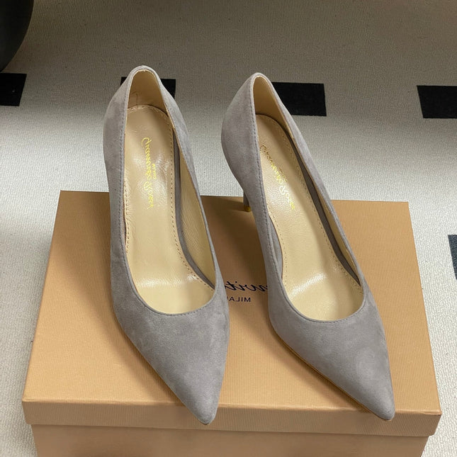 GIANVITO ROSSI 26S HIGH HEELS 85 MM IN GREY SUEDE