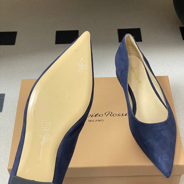 GIANVITO ROSSI 26S FLATS IN NAVY BLUE SUEDE
