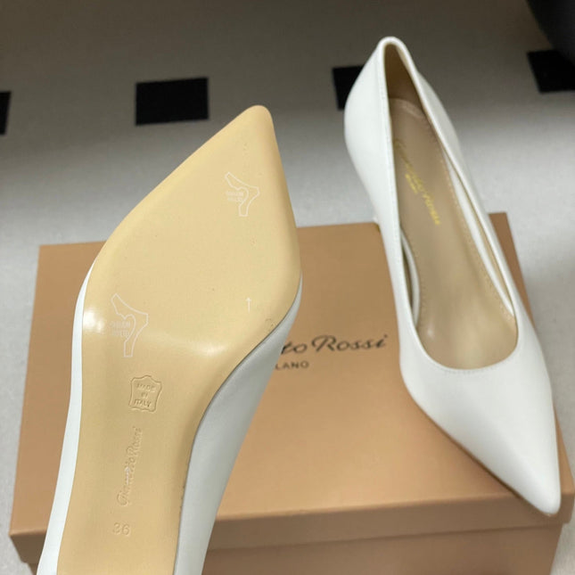 GIANVITO ROSSI 26S HIGH HEELS 85 MM IN WHITE CALFSKIN