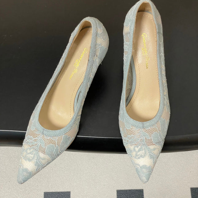 GIANVITO ROSSI 26S HIGH HEELS 85 MM IN LIGHT BLUE LACE