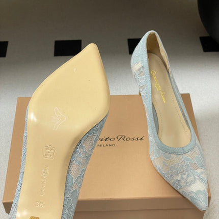 GIANVITO ROSSI 26S HIGH HEELS 85 MM IN LIGHT BLUE LACE