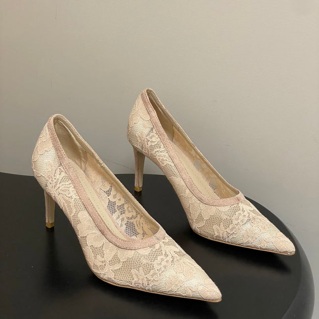 GIANVITO ROSSI 26S HIGH HEELS 85 MM IN NUDE LACE