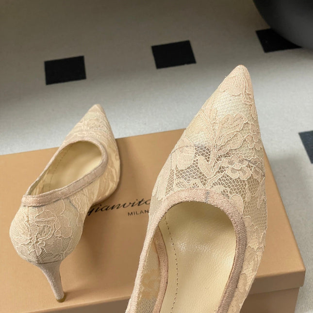 GIANVITO ROSSI 26S HIGH HEELS 85 MM IN NUDE LACE