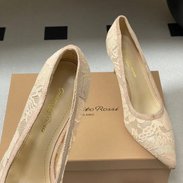 GIANVITO ROSSI 26S HIGH HEELS 85 MM IN NUDE LACE