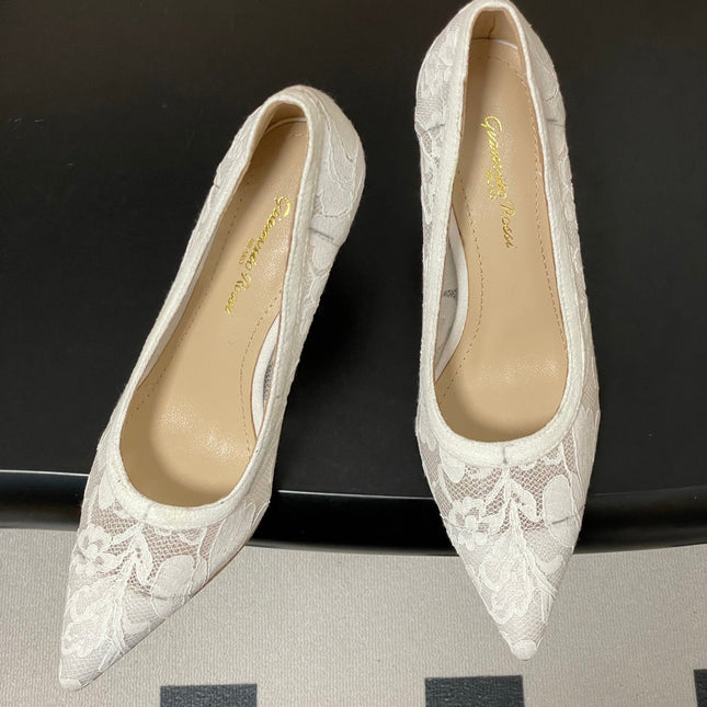 GIANVITO ROSSI 26S HIGH HEELS 85 MM IN WHITE LACE