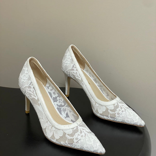 GIANVITO ROSSI 26S HIGH HEELS 85 MM IN WHITE LACE