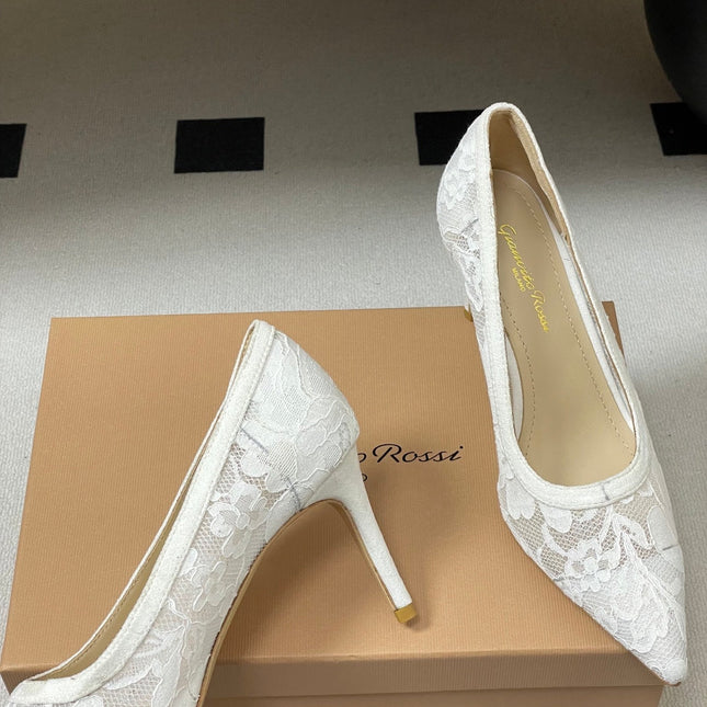 GIANVITO ROSSI 26S HIGH HEELS 85 MM IN WHITE LACE