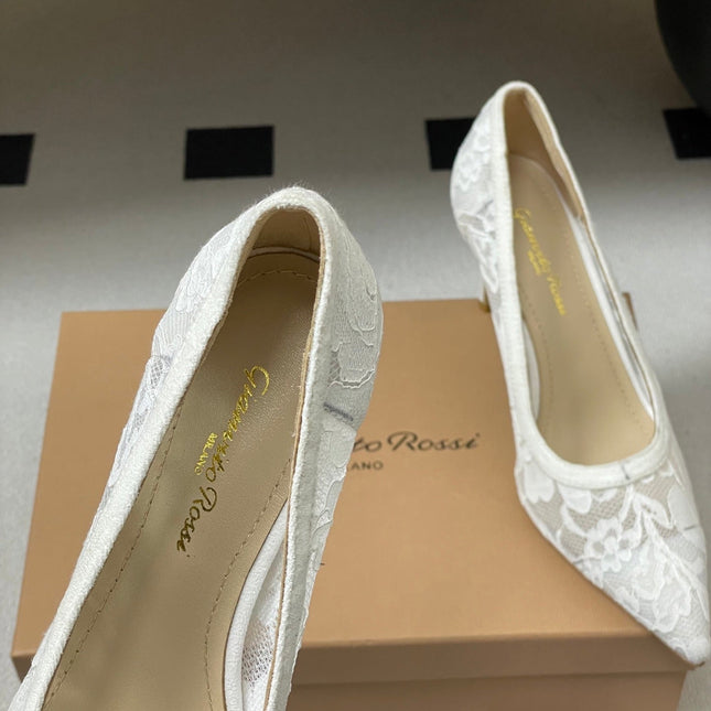 GIANVITO ROSSI 26S HIGH HEELS 85 MM IN WHITE LACE