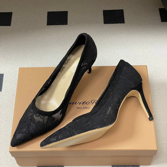 GIANVITO ROSSI 26S HIGH HEELS 85 MM IN BLACK LACE