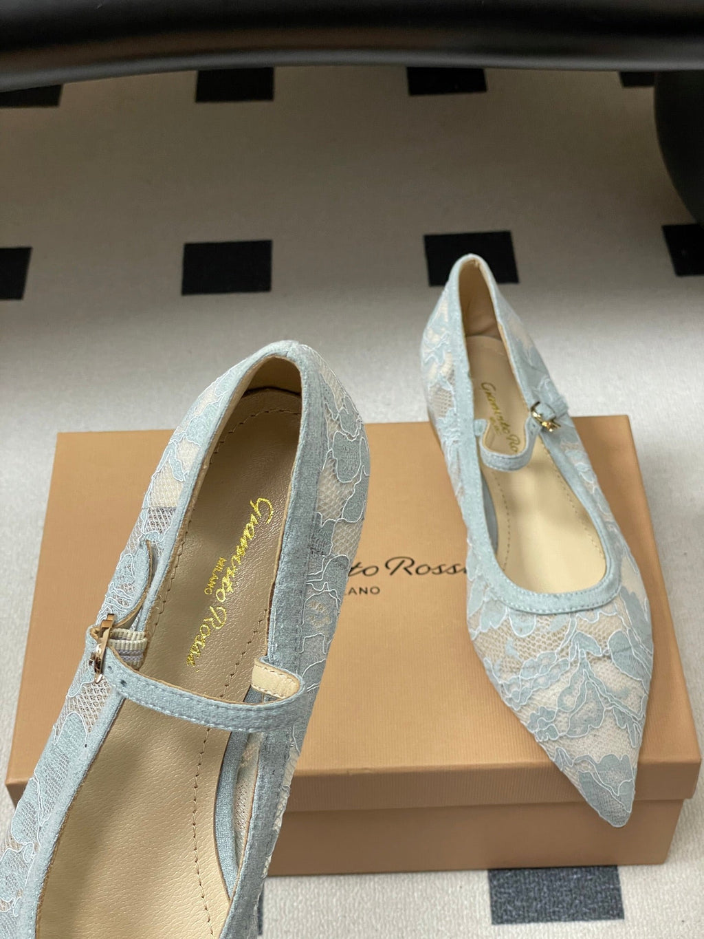 GIANVITO ROSSI 26S MARY JANE IN LIGHT BLUE LACE