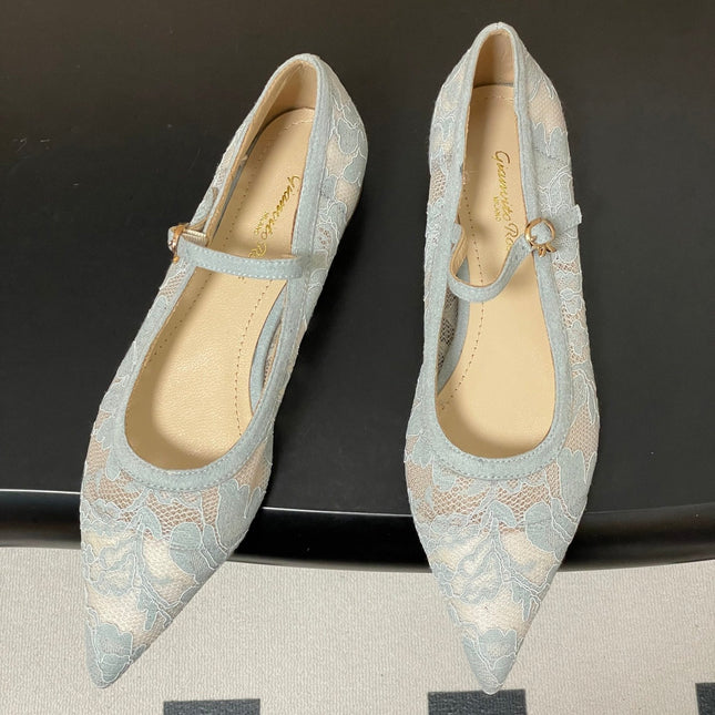 GIANVITO ROSSI 26S MARY JANE IN LIGHT BLUE LACE
