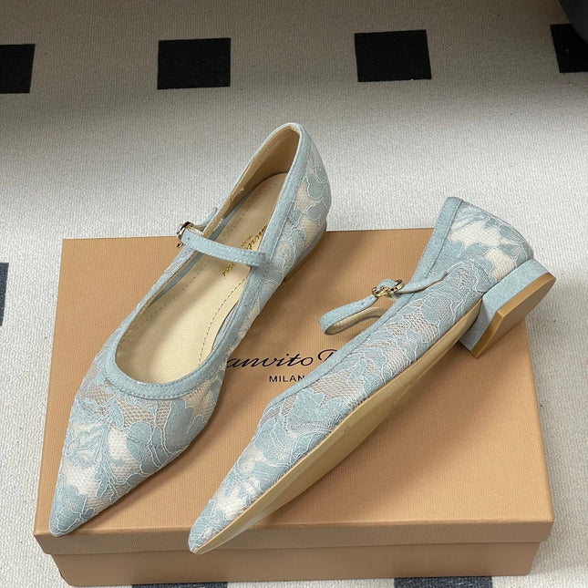 GIANVITO ROSSI 26S MARY JANE IN LIGHT BLUE LACE