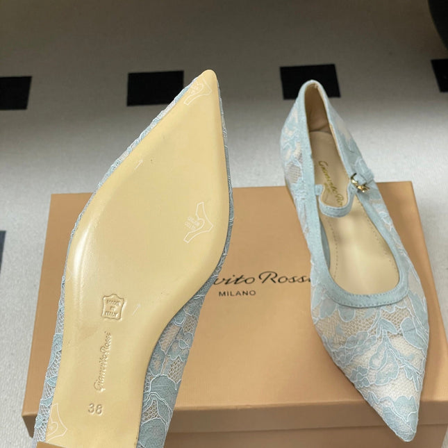 GIANVITO ROSSI 26S MARY JANE IN LIGHT BLUE LACE