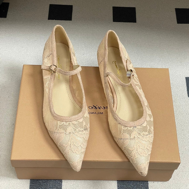 GIANVITO ROSSI 26S MARY JANE IN NUDE LACE