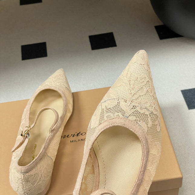 GIANVITO ROSSI 26S MARY JANE IN NUDE LACE