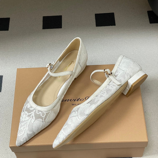 GIANVITO ROSSI 26S MARY JANE IN WHITE LACE