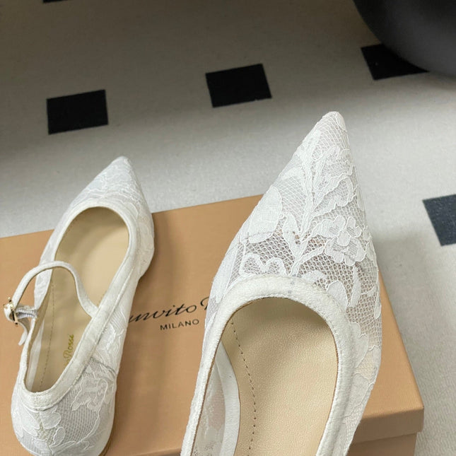 GIANVITO ROSSI 26S MARY JANE IN WHITE LACE