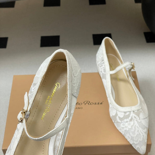 GIANVITO ROSSI 26S MARY JANE IN WHITE LACE