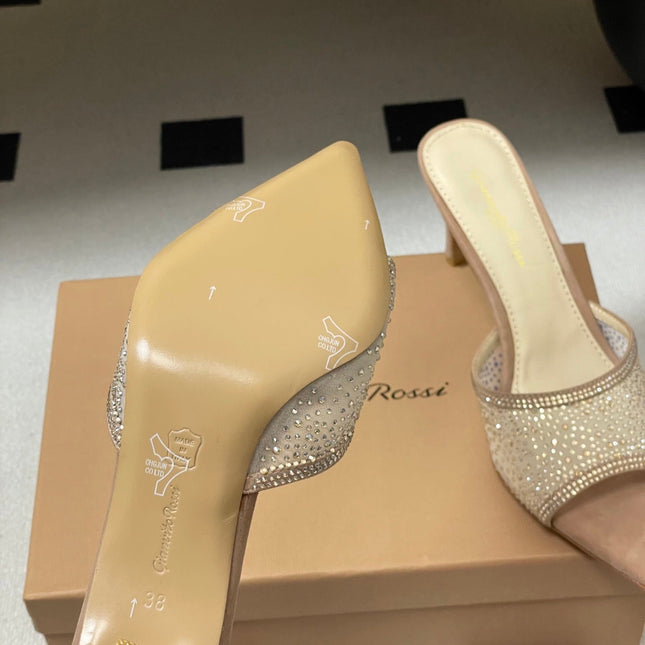 GIANVITO ROSSI 26S HIGH HEELS 85 MM IN NUDE BEIGE SUEDE WITH RHINESTONE STRAP
