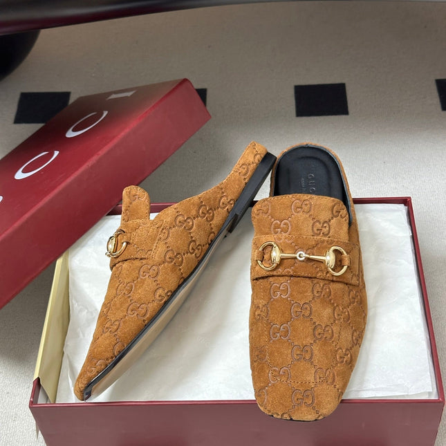 GUCCI 26S HORSEBIT LOAFER MULES IN MEDIUM BROWN SUEDE
