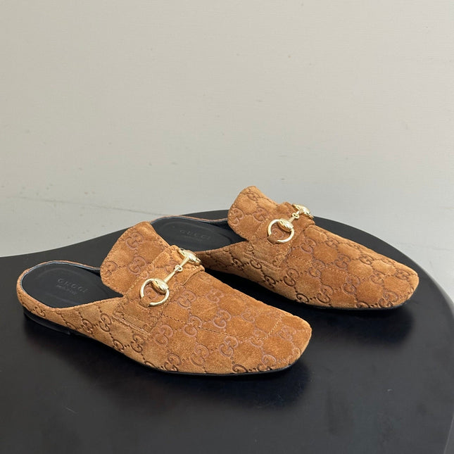 GUCCI 26S HORSEBIT LOAFER MULES IN MEDIUM BROWN SUEDE