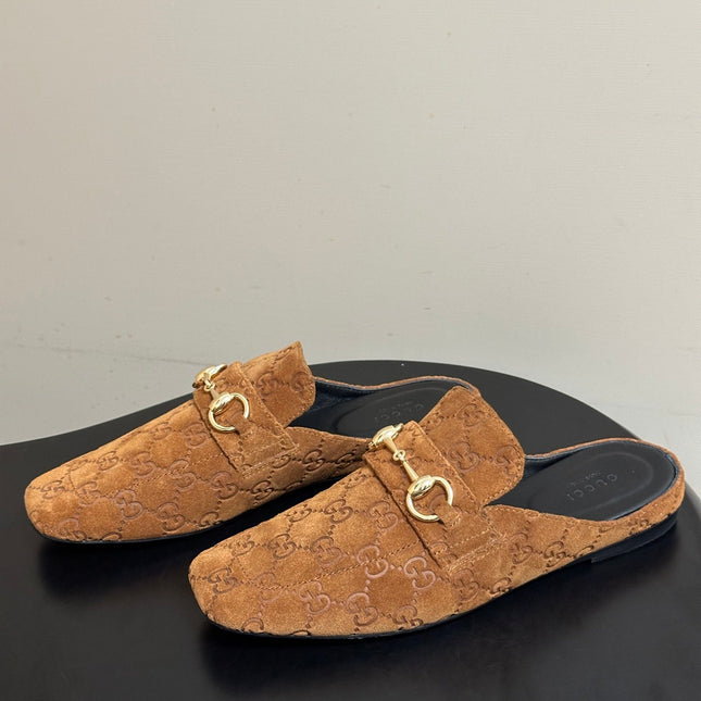 GUCCI 26S HORSEBIT LOAFER MULES IN MEDIUM BROWN SUEDE