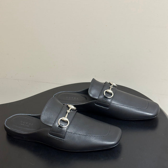 GUCCI 26S HORSEBIT LOAFER MULES IN BLACK CALFSKIN
