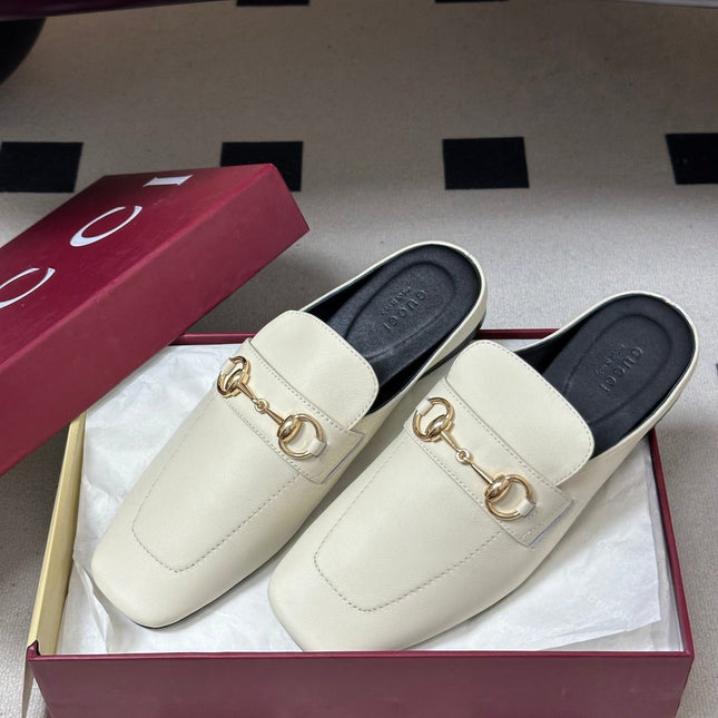 GUCCI 26S HORSEBIT LOAFER MULES IN WHITE CALFSKIN