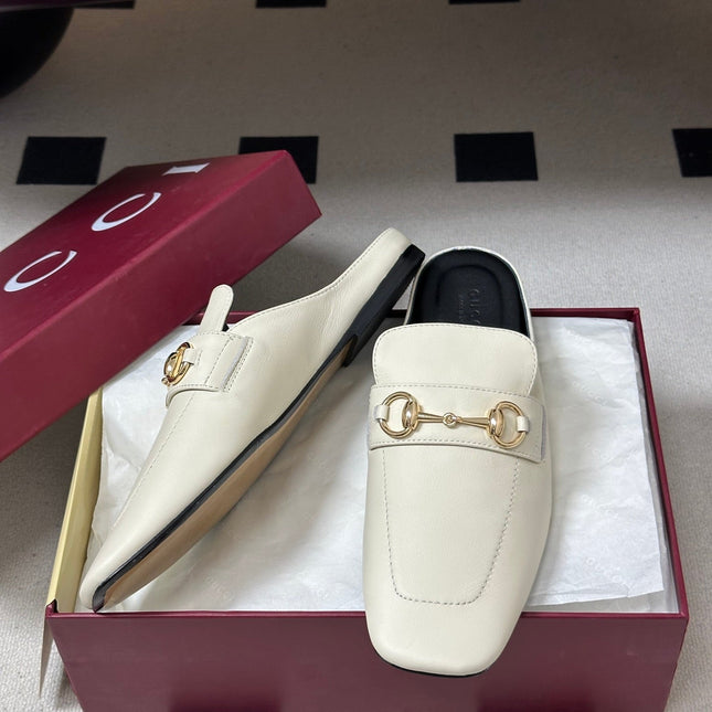 GUCCI 26S HORSEBIT LOAFER MULES IN WHITE CALFSKIN