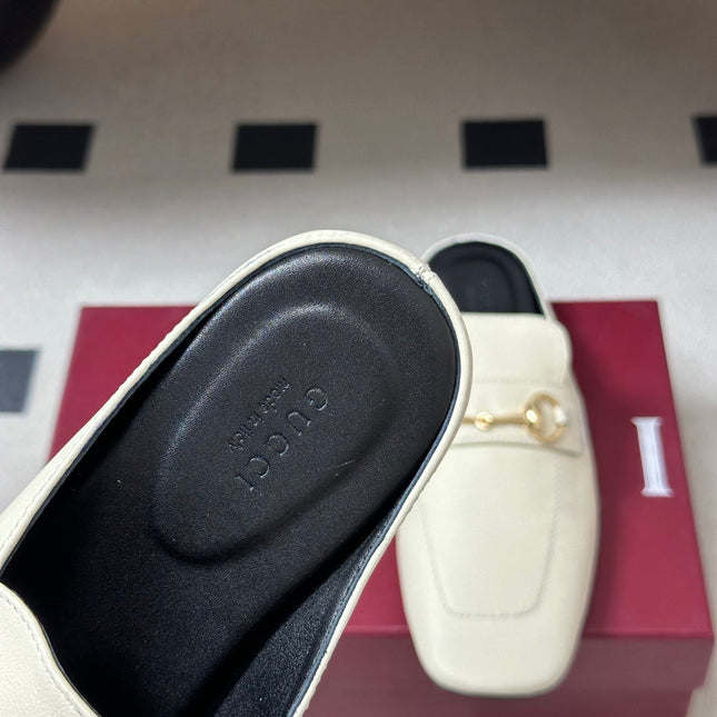 GUCCI 26S HORSEBIT LOAFER MULES IN WHITE CALFSKIN