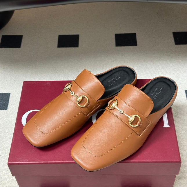 GUCCI 26S HORSEBIT LOAFER MULES IN LIGHT BROWN CALFSKIN