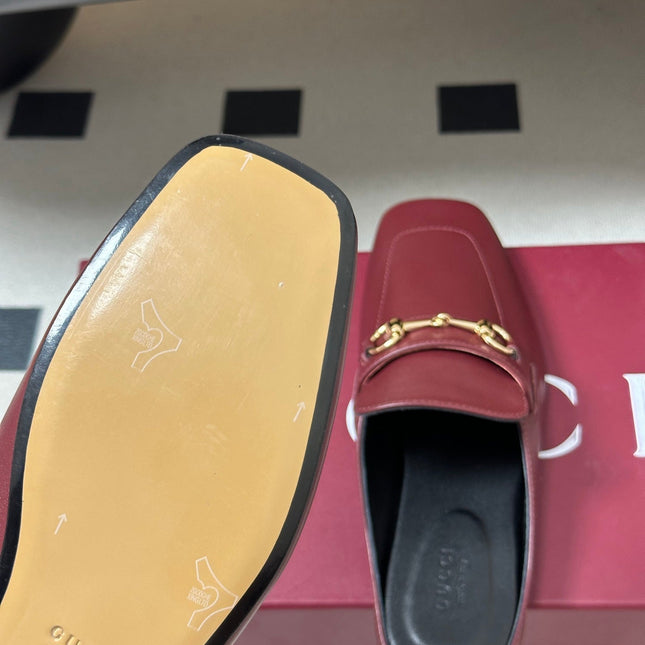 GUCCI 26S HORSEBIT LOAFER MULES IN RED CALFSKIN