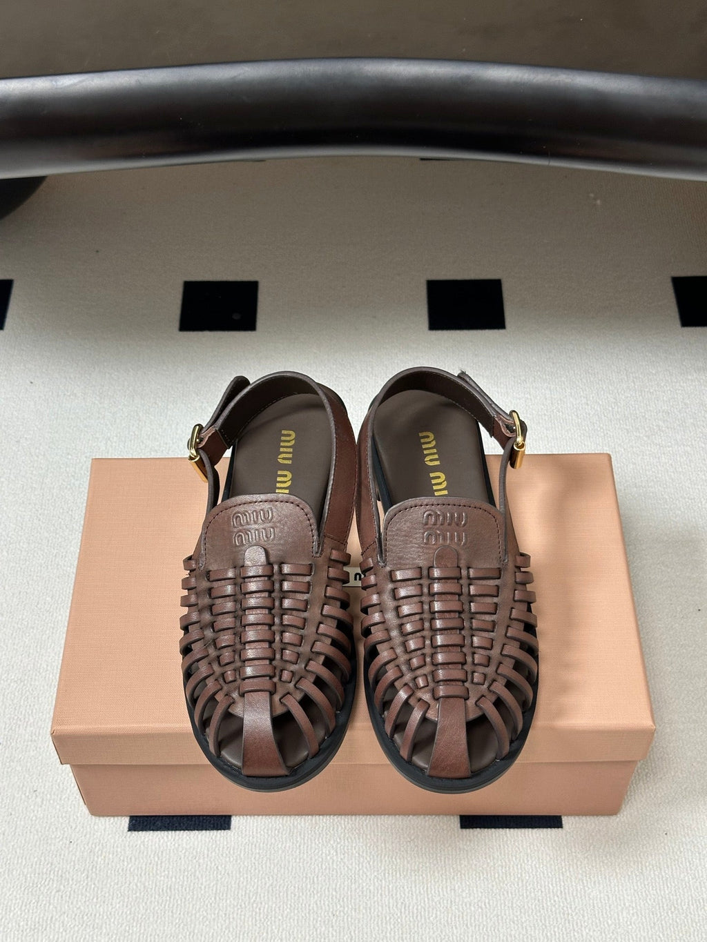 MIUMIU 26S SLINGBACK FISHERMAN SANDALS IN DARK BROWN CALFSKIN