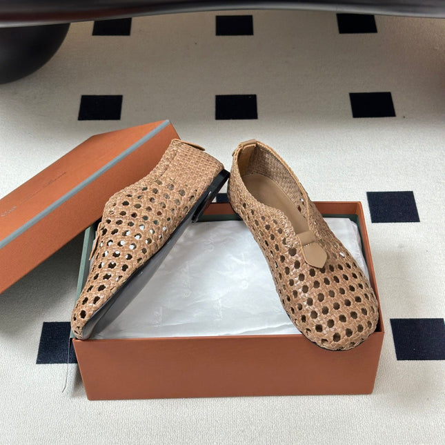 LP 26S BALLET FLATS IN DARK BEIGE CALFSKIN WITH BASKETWEAVE DESIGN