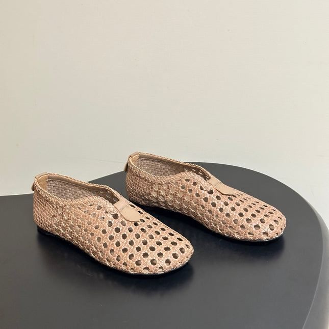LP 26S BALLET FLATS IN DARK BEIGE CALFSKIN WITH BASKETWEAVE DESIGN
