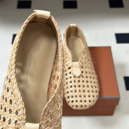 LP 26S BALLET FLATS IN BEIGE CALFSKIN WITH BASKETWEAVE DESIGN