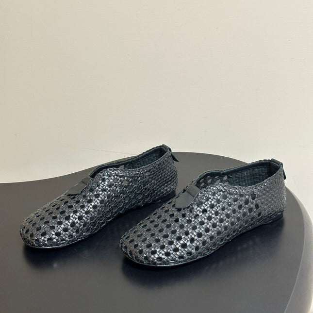 LP 26S BALLET FLATS IN BLACK CALFSKIN WITH BASKETWEAVE DESIGN