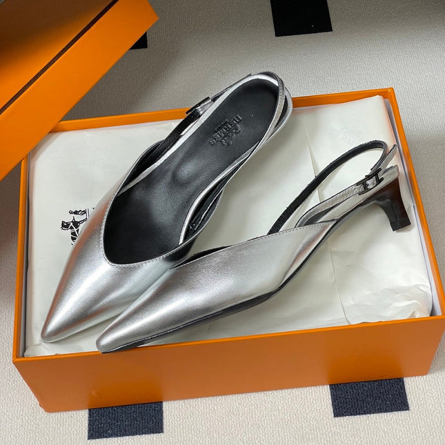 HM 26S NICOLE SLINGBACK 40MM IN SILVER CALFSKIN SILVER HARDWARE