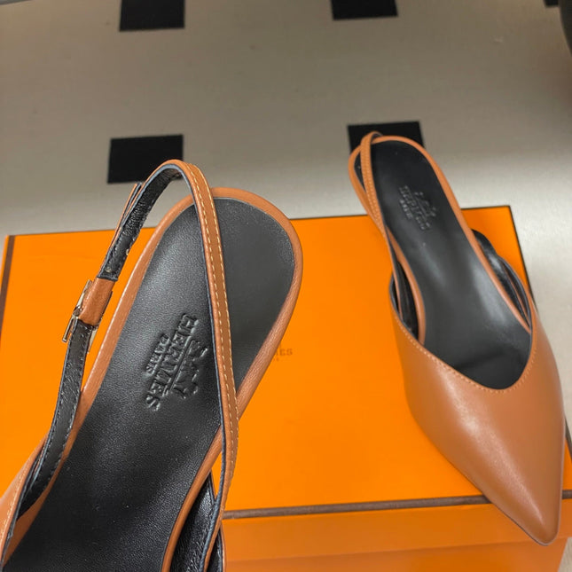 HM 26S NICOLE SLINGBACK 40MM IN CARAMEL BROWN CALFSKIN SILVER HARDWARE