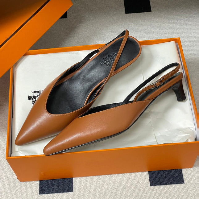 HM 26S NICOLE SLINGBACK 40MM IN CARAMEL BROWN CALFSKIN SILVER HARDWARE
