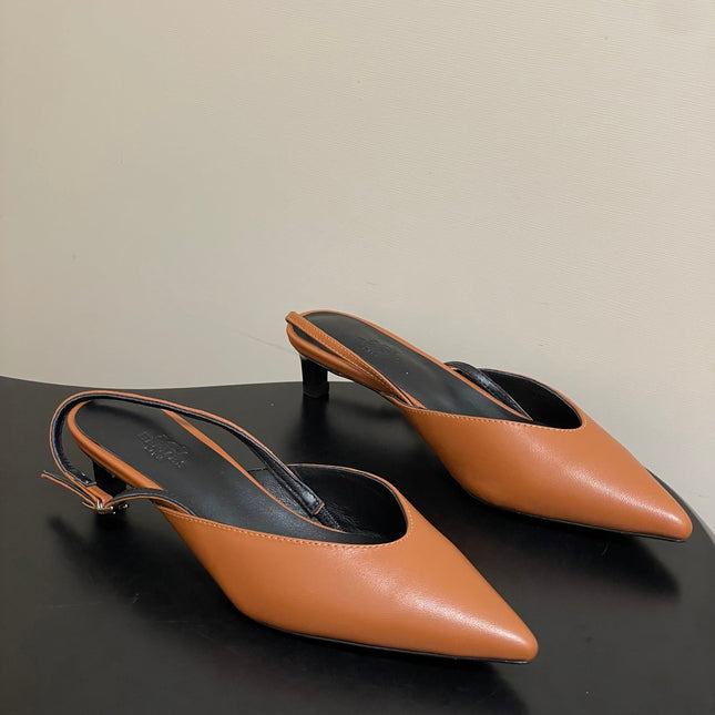 HM 26S NICOLE SLINGBACK 40MM IN CARAMEL BROWN CALFSKIN SILVER HARDWARE