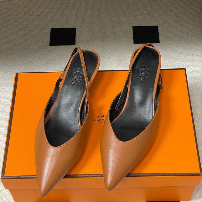 HM 26S NICOLE SLINGBACK 40MM IN CARAMEL BROWN CALFSKIN SILVER HARDWARE