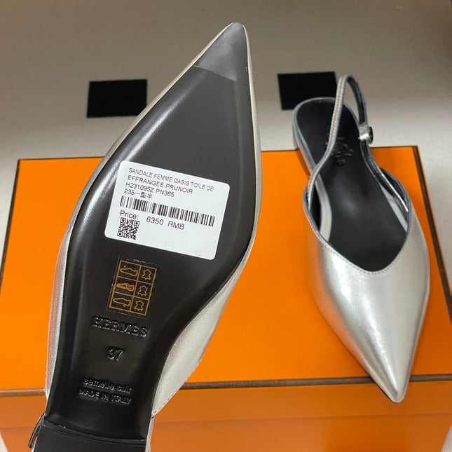 HM 26S NICOLE SLINGBACK IN SILVER CALFSKIN SILVER HARDWARE