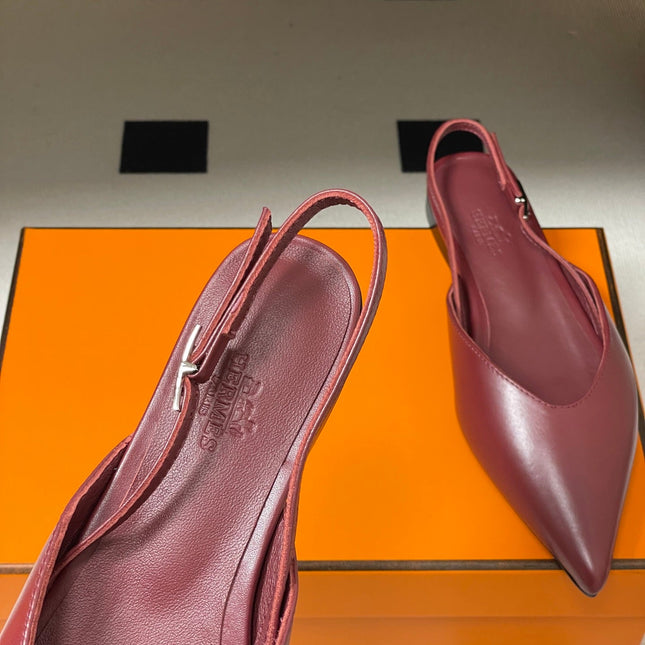 HM 26S NICOLE SLINGBACK IN BURGUNDY RED CALFSKIN SILVER HARDWARE
