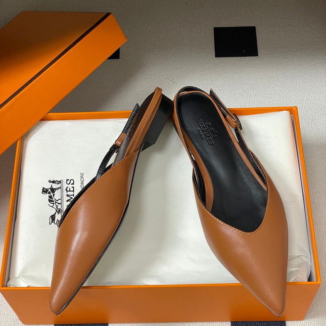 HM 26S NICOLE SLINGBACK IN CARAMEL BROWN CALFSKIN SILVER HARDWARE